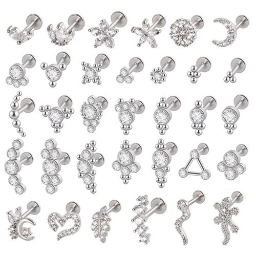1PC G23 Titanium&Steel 16G CZ Gem Moon Labret Lip Bar Ring C