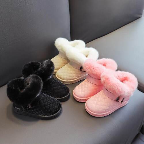 2025 Leather Childrens Snow Boots Waterproof Thickened Cott