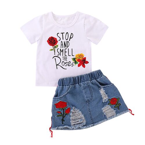 Kids Set Childrens Clothes Suit Summer Flower Print Set Top