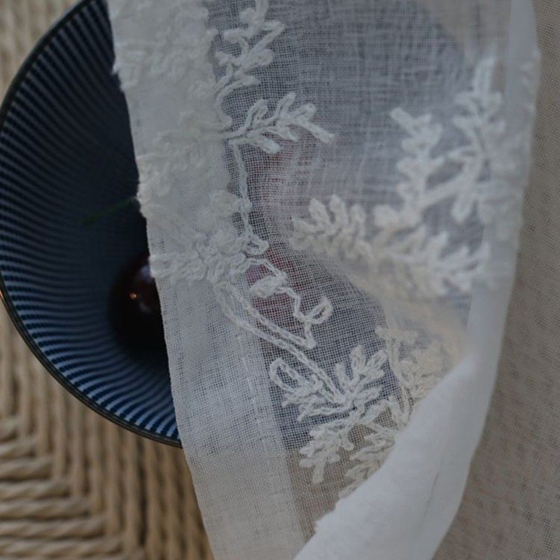 落缤纷松花 乡村复古风格棉线绣花工艺棉麻混纺百搭定制窗纱窗帘,居家布艺,定制窗帘,淘宝优惠券,粉丝福利购,淘宝优惠卷