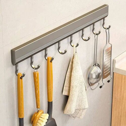 Aluminum Alloy Hooks Rack Wall Mounted Drill-free Kitchen Ut