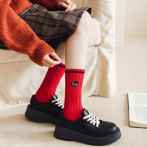 Red Socks Womens Autumn and Winter Primordial Year Wedding
