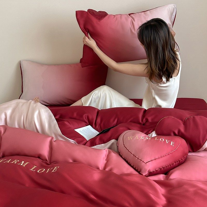 渐变色婚庆0S天丝四件时尚数码印花凉感结婚被春夏床上用品,床上用品,婚庆床品套件,淘宝优惠券,粉丝福利购,淘宝优惠卷