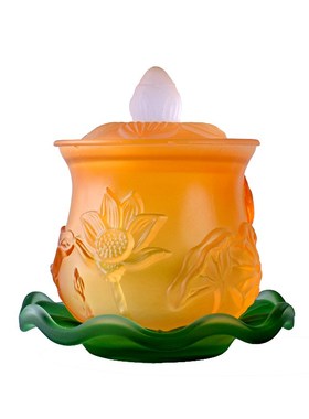 供奉佛前杯玻璃圣水杯仿琉璃莲花供杯敬水净水杯观音菩萨贡杯摆件