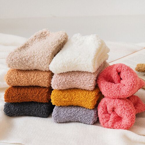 Women Soft Fluffy Bed Socks Warm Autumn Winter Solid Color L