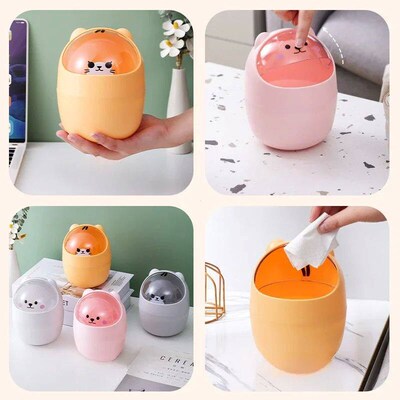 Ins Style Creative Cute Home Desktop with Lid Trash Can Smal