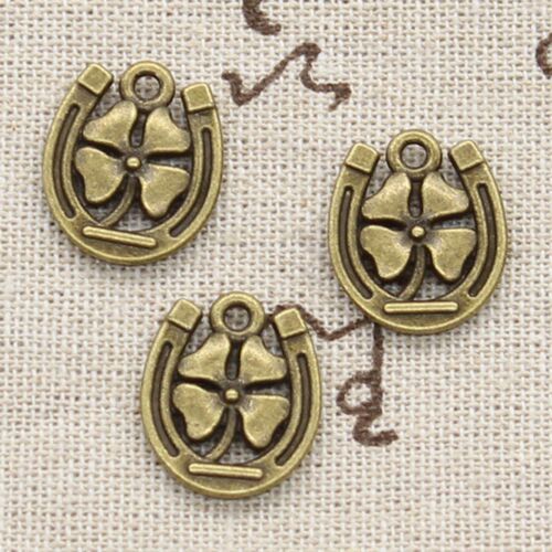 12pcs Charms Horseshoe Lucky Clover 18x15mm Antique Making P