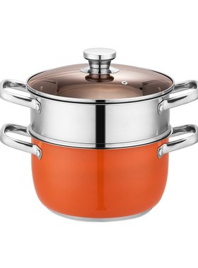 加厚不锈钢汤蒸锅多功能橙色煲汤锅家用大容量汤煲锅 电磁炉通用