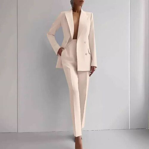 Women New 2pcs Clothes Set Solid Color Long Sleeve Blazer Ja