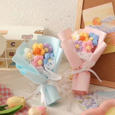Simulation Flower Knitted Wool Flower Small Bouquet Puffs Ar