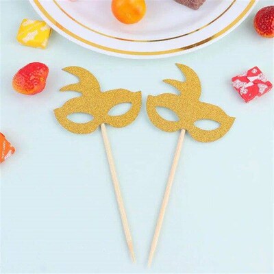 40 Pcs Mask Cake Picks Glitter Mask Cupcake Picks Party