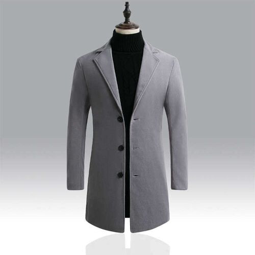 Korean Style Men rench Coat Lapel Buttons Woolen Coat Casual