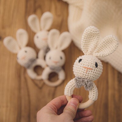 1Pc Baby Rattle Toys Wooden Teether Crochet Pattern Rattle R