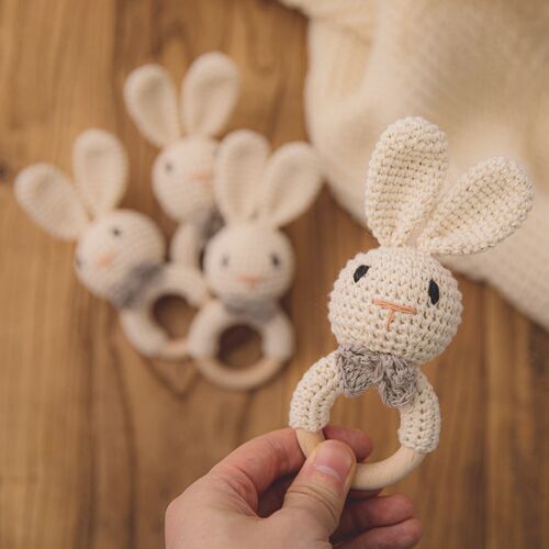 1Pc Baby Rattle Toys Wooden Teether Crochet Pattern Rattle R