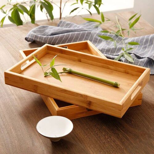 Bamboo Wooden Rectangular Tea Tray Solid Wood Serving Tray K
