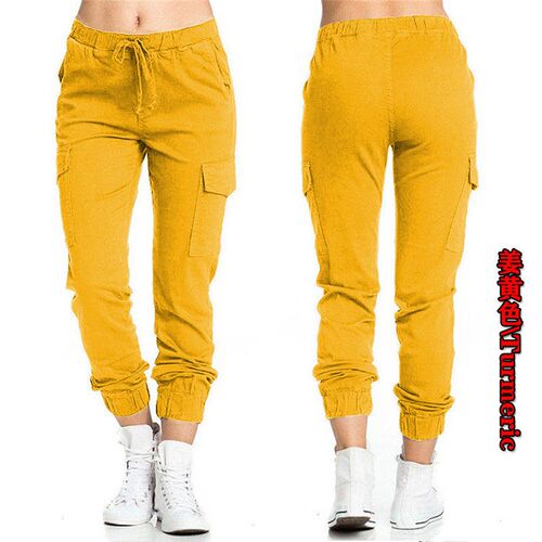 2023 New Solid Jogger Womens Cargo Pants Multi-Pocket Draws