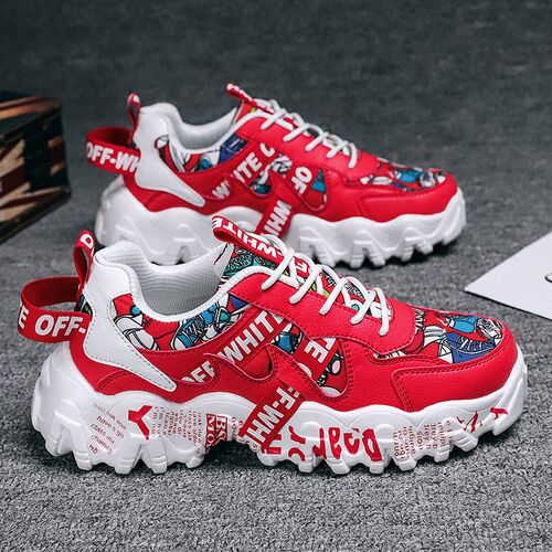 Autumn Fashion Printed Red Mens Platform Shoes Outdoor Wome