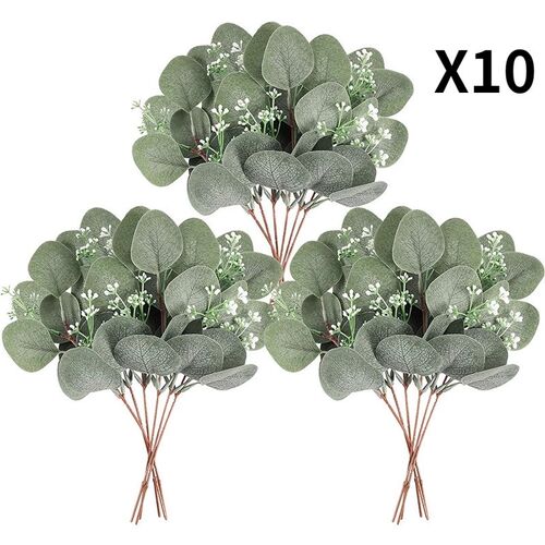 10Pcs Fake Eucalyptus Leaves Stems Artificial Greenery Flowe
