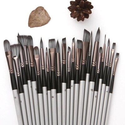 Kit 24 pieces Paint Brush Set for Watercolor Acrylic Gouache