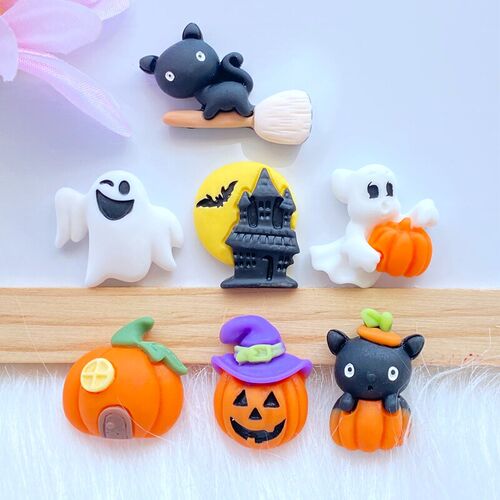14Pcs New Cute Halloween Animals Flat Back Resin Cabochons S