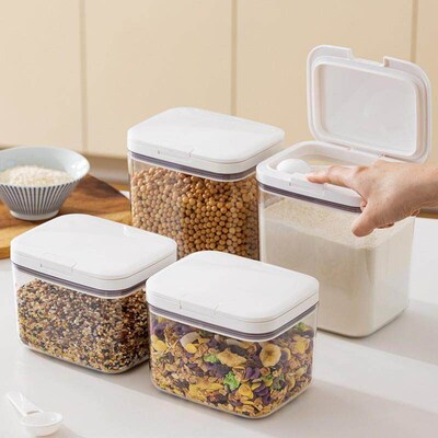 Press-top sealed canister for flour, flour storage container