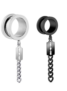 1 Pair Stainless Steel Ear Plugs and Tunnels Piercings Black