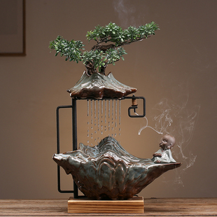 流水摆件喷泉客厅桌面办公室循环创意陶瓷中式家居装饰开业礼品