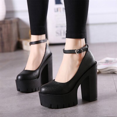 Gdgydh Womens Platform Chunky High Heels Ankle Buckle Strap