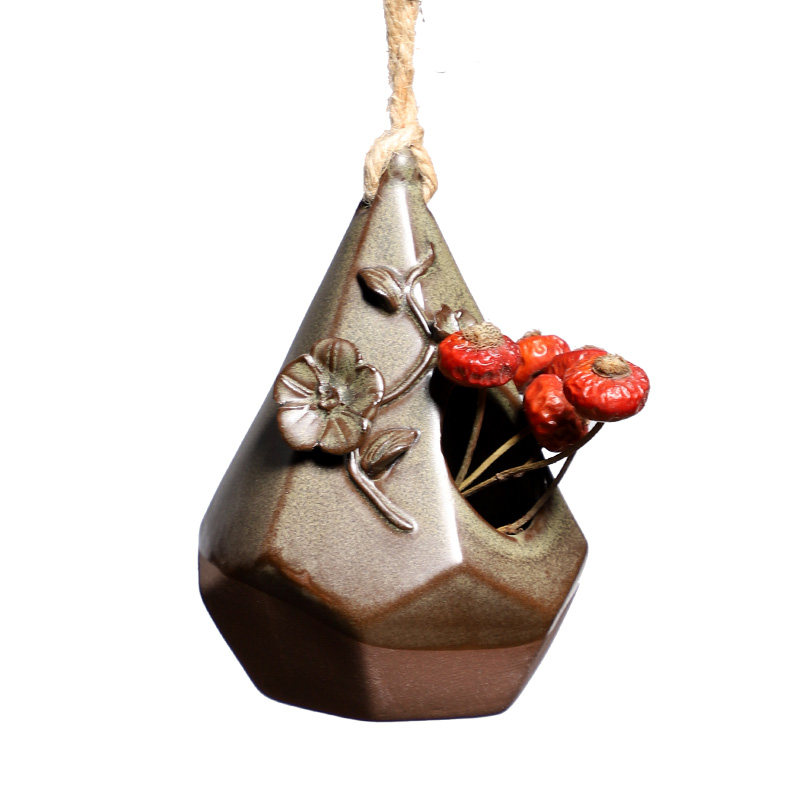 悬挂式陶瓷手工吊盆麻绳挂式垂吊装饰创意花器插花花瓶复古花盆,家居饰品,花瓶,淘宝优惠券,粉丝福利购,淘宝优惠卷