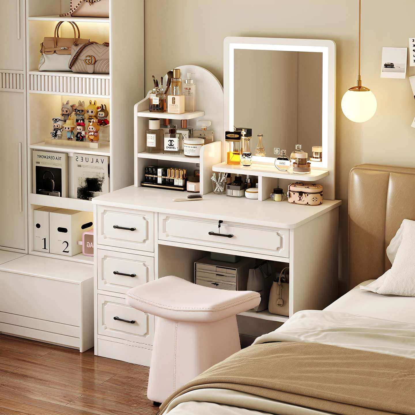 梳妆台现代简约卧室收纳柜一体化妆镜小型主卧床头窄缝书桌二合一,3C数码配件,其它配件,淘宝优惠券,粉丝福利购,淘宝优惠卷