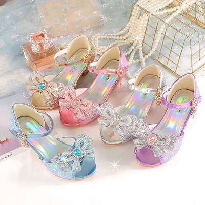 Summer Girls Sandals With Heel Fashion Rhinestone Shiny Glit