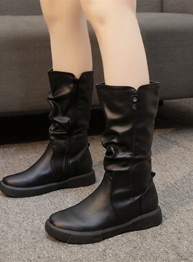 Retro Winter High Boots Warm Velvet Slim Martin Boots Casual