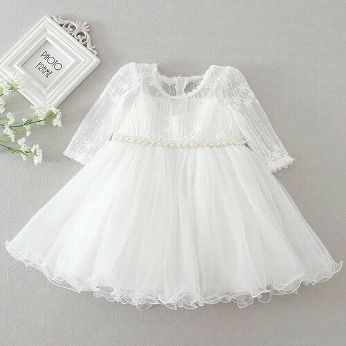 Baby Girl White Lace Princess Dress, Vestido de Batismo Infa