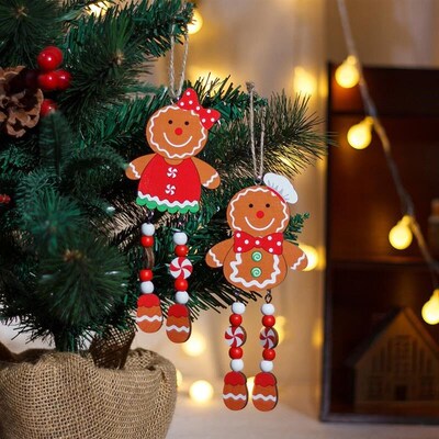 Wooden Gingerbread Ornaments, Long Leg Christmas Tree Decor
