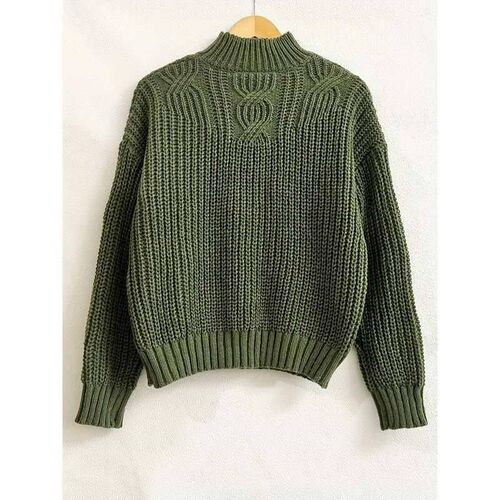Solid Mock Neck Pullover Sweater  Casual Long Sleeve Sweater