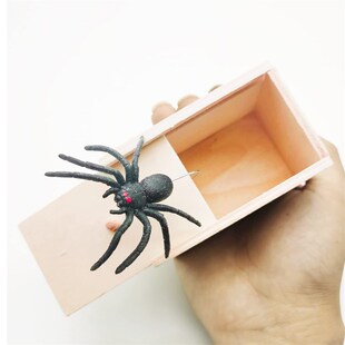 Halloween Rubber Spider Prank Wooden Box Toys for Kids False