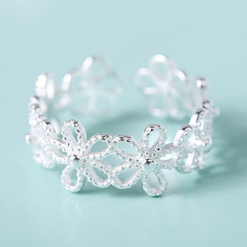 Silver Plated Flower Petals Rings For Women Girl Sweet Simpl