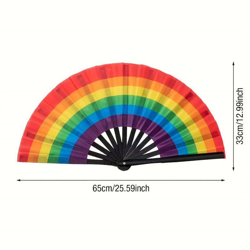 1 Rainbow Handheld Fan Plastic Dance Folding Fan Dance Perfo - 实物图