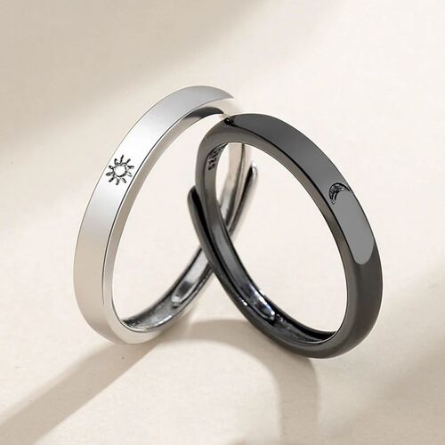 Fashion Simple Couple Ring Silver Plated Sun Moon Adjustable