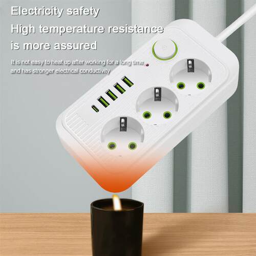 EU Plug AC Outlets Multitap Socket Extension Cord Electrical