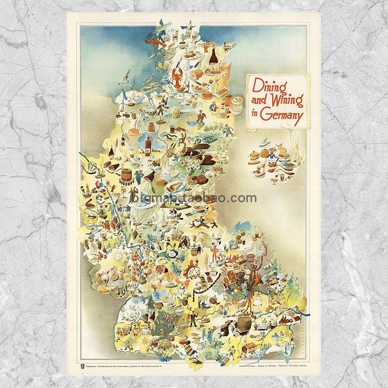 德国美酒美食地图复古艺术老 超大尺寸巨幅面装饰壁挂画芯心,家居饰品,现代装饰画,淘宝优惠券,粉丝福利购,淘宝优惠卷