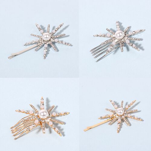 Fashion Star Rhinestone Pearl Hair Pin for Women Bride Bling