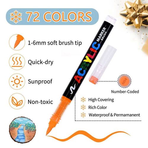 72 Colors Acrylic Paint Markers Soft Brush Tip Acrylic Marke