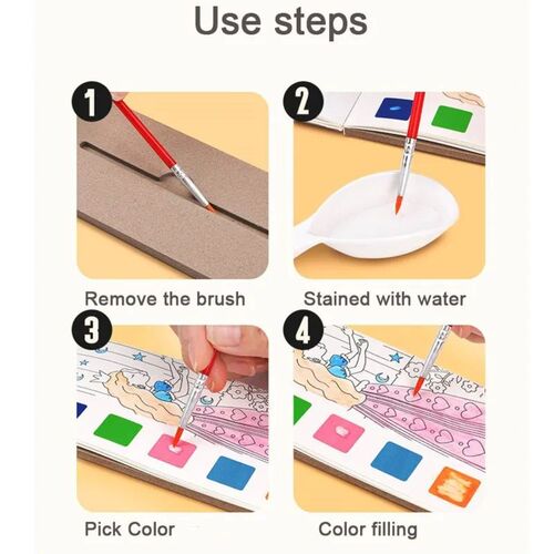 Kids Portable Watercolor Painting Book Paint With Water Brus