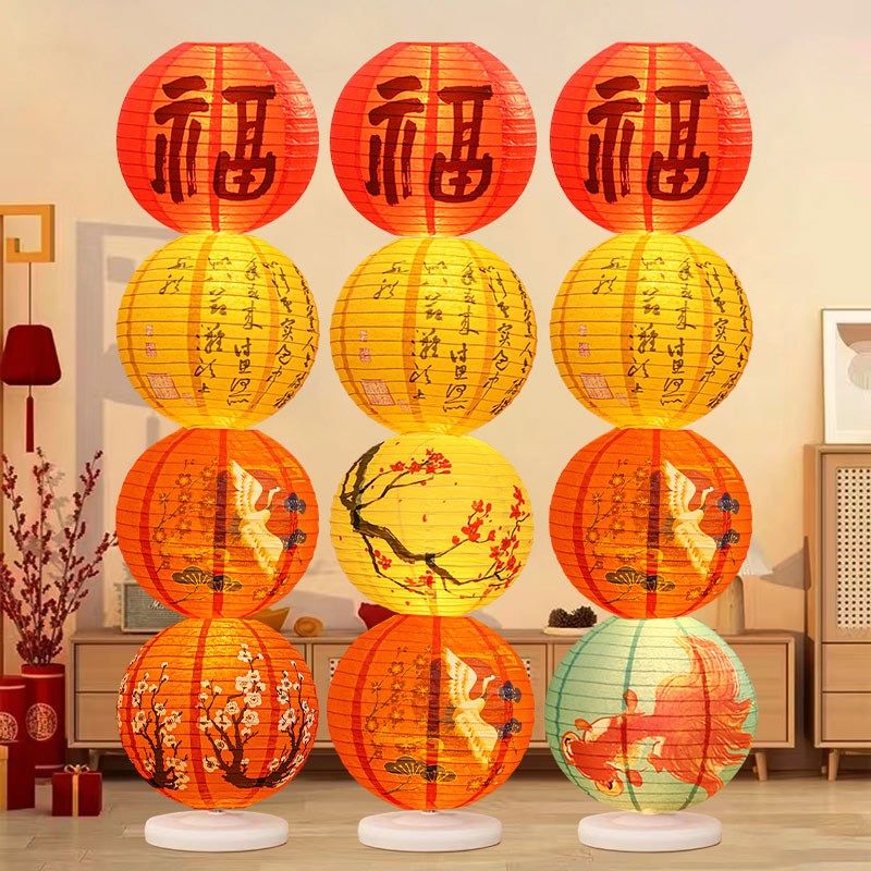 新年灯笼装饰发光带灯落地摆件立柱路引商场店铺过年春节场景布置