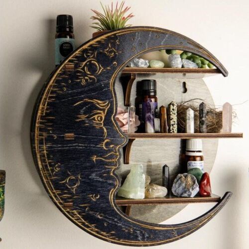 Decor for Crystal Essential Oil Nursery Wooden Moon Shelf Li