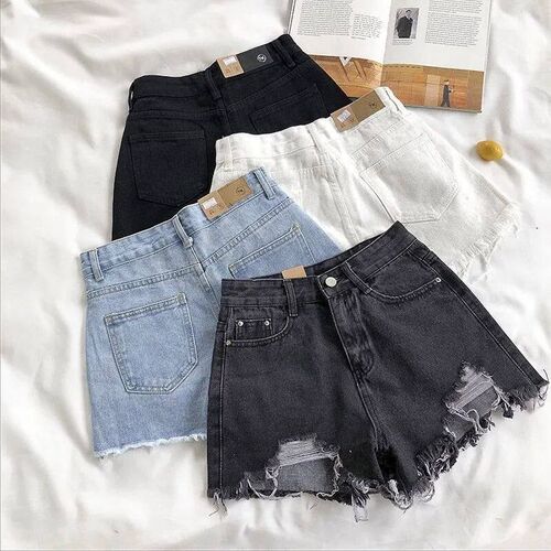 Korean Denim Short Women Summer Fahion Caual High Wait Rippe