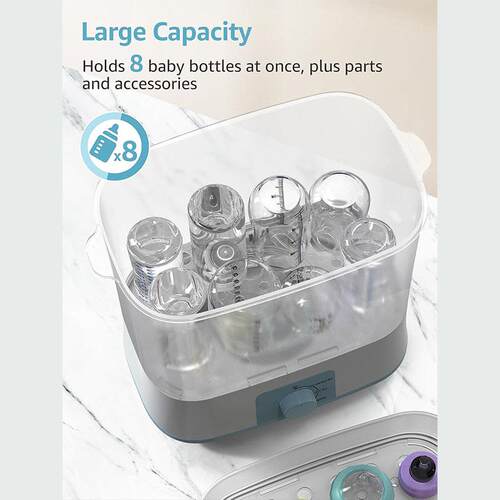 Bottle sterilizer, baby specific steam integrated sterilizer