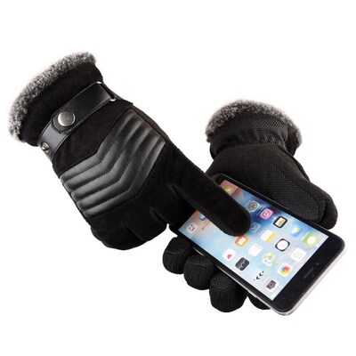 1Pair Fashionable Velvet Leather Gloves For Men Cold Resista