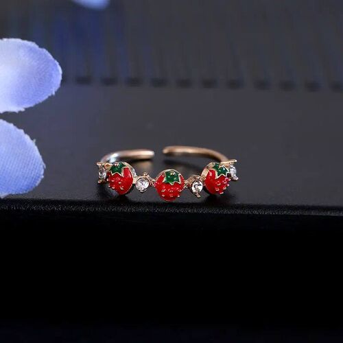 ONEVAN Rhinestones Sweet Fruit Red Strawberry Open Adjustabl